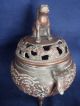 Antique Asian Incense Burner Rare,  Bronze,  W/ Dog Figurine Incense Burners photo 1