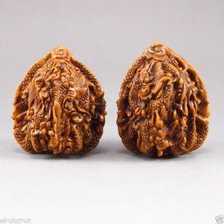 A Pair Chinese Hand - Carved Art Walnuts - Dragons photo