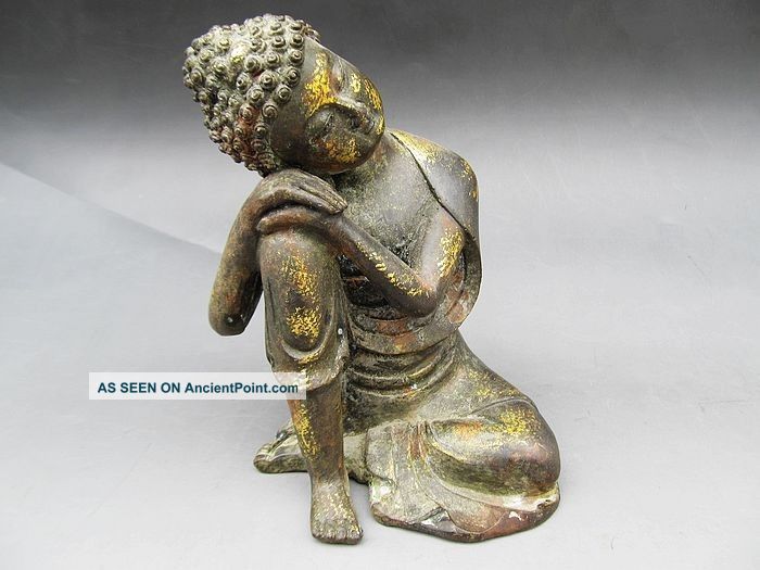 Tibet Folk Fane Bronze Carved Of Pensive Rest Buddha Statue Reproductions photo