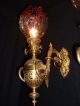 Antique Large French Copper Electrified Gas Sconces With Crystal Glass Shades Chandeliers, Fixtures, Sconces photo 10