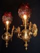 Antique Large French Copper Electrified Gas Sconces With Crystal Glass Shades Chandeliers, Fixtures, Sconces photo 11