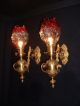 Antique Large French Copper Electrified Gas Sconces With Crystal Glass Shades Chandeliers, Fixtures, Sconces photo 3