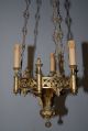 A Lovely Antique Fine Bronze Gothic Art 3 - Light Chandelier Chandeliers, Fixtures, Sconces photo 1