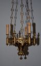 A Lovely Antique Fine Bronze Gothic Art 3 - Light Chandelier Chandeliers, Fixtures, Sconces photo 5