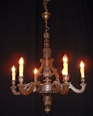 Antique French Carved Walnut Wood Chandelier Incredible photo