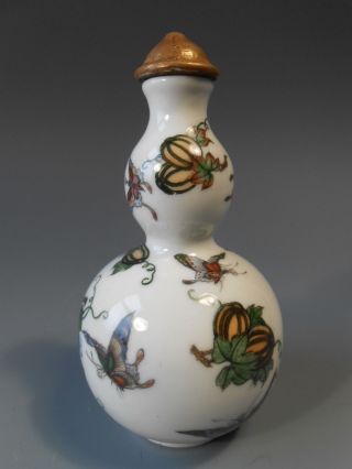Fine China Chinese Gourd Shaped Pottery Snuff Bottle W/ Butterfly Decor Ca.  1900 photo
