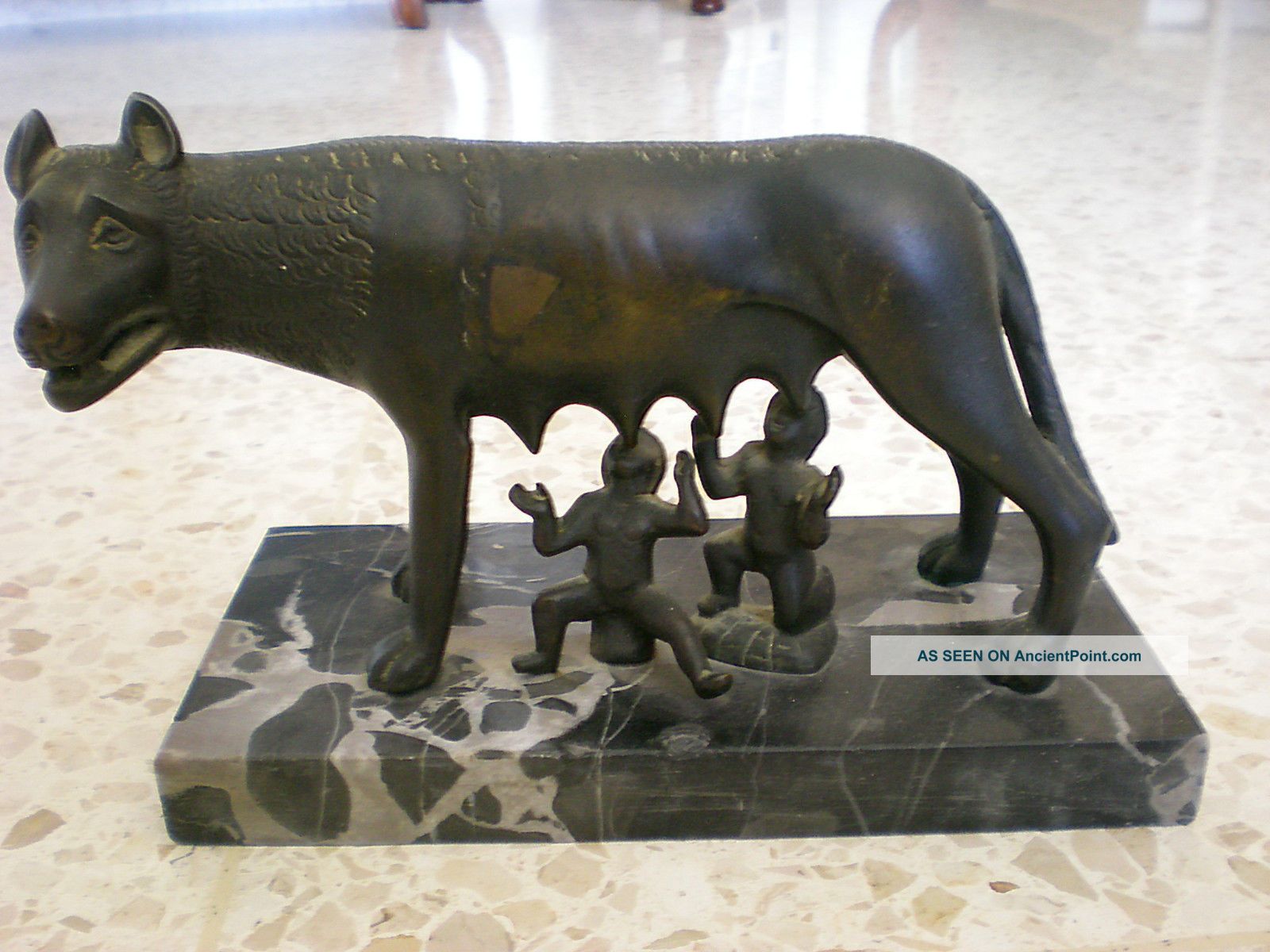 Real Bronze Sculpture Capitoline Wolf Remus Romulus,  Statue Over 100 Years Old. Roman photo