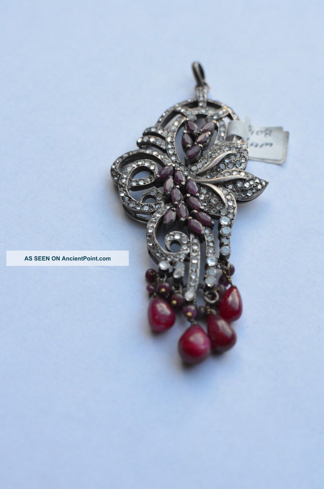 Antique Sterling Silver And Ruby Pendant,  White Sapphire & Rubies,  Semi Precious Other photo