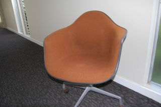 Eames Mid Century Fiberglass Dax Arm Chair Girard Hopsack Chocolate Brown photo