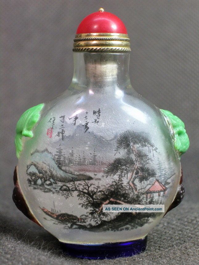 Chinese Scenery Inside Hand Painted Carved Peking Overlay Glass Snuff Bottle Snuff Bottles photo