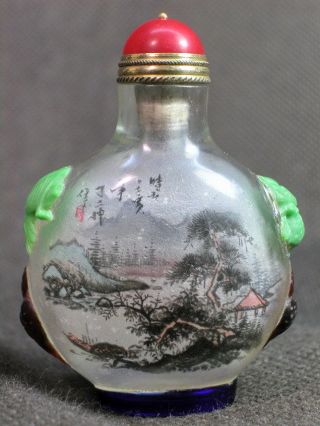 Chinese Scenery Inside Hand Painted Carved Peking Overlay Glass Snuff Bottle photo