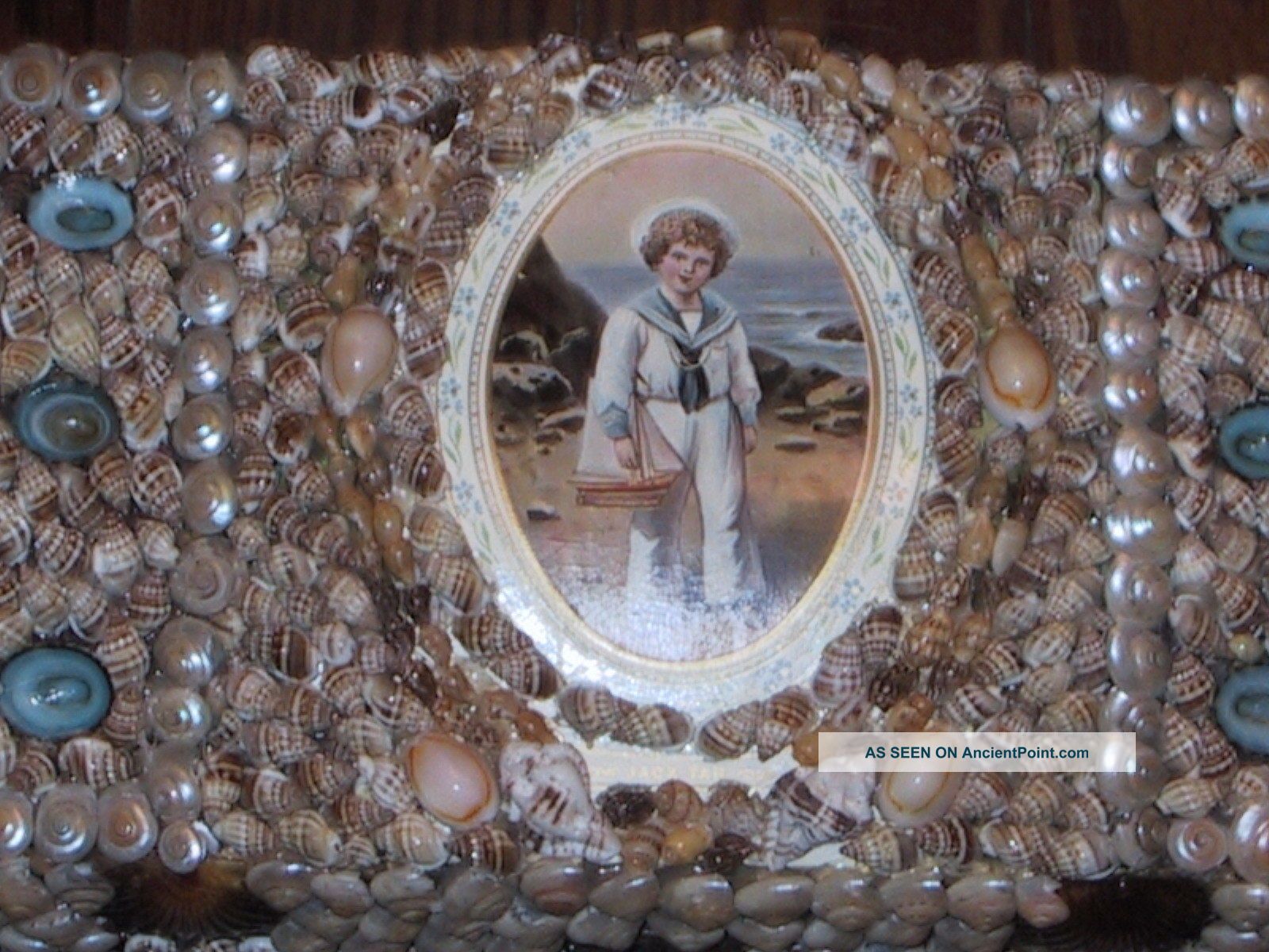 Altered Art Antique Dresser Box With Sea Shells Folk Art Sailors Art Primitives photo