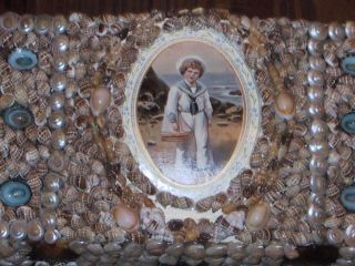 Altered Art Antique Dresser Box With Sea Shells Folk Art Sailors Art photo