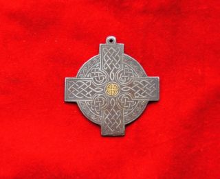 Antique Silver Gold Damascened Iron Celtic Design Pendant Name 