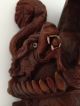 Hand Carved Chinese Rosewood Mask W/ Eyes Teeth And Dragons Masks photo 2