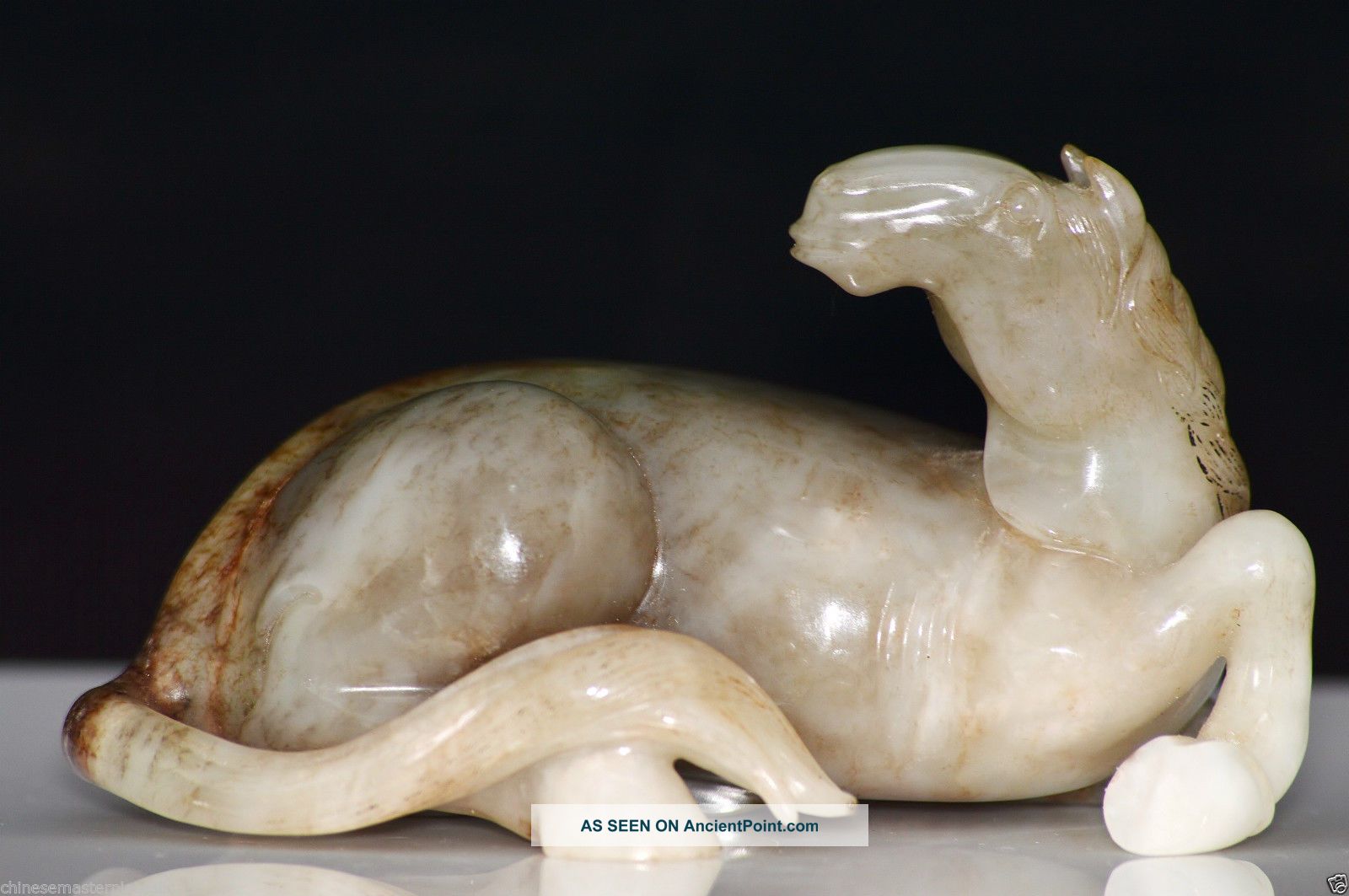 Chinese Antique Six Dynasties White Jade Resting Horse Statue Necklaces & Pendants photo
