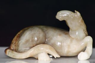 Chinese Antique Six Dynasties White Jade Resting Horse Statue photo
