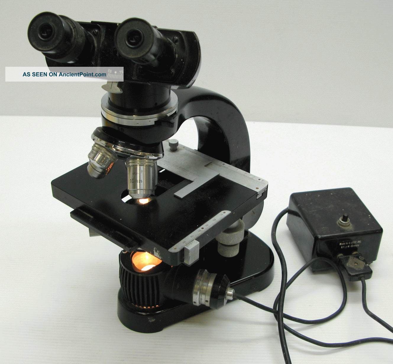 Leitz Wetzlar Vintage Microscope W/ 4 Clear Objectives & Power Supply Tested Microscopes & Lab Equipment photo