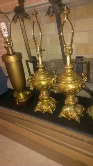 Vintage Urn Lamps - Gold Gilt Gilding Cast Metal Ornate Baroque Regency photo