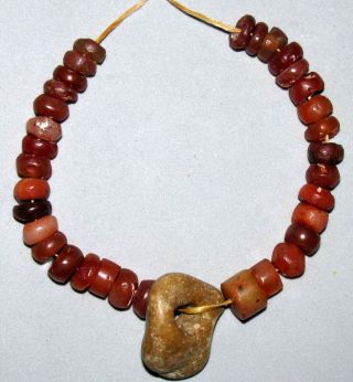 Ancient Quartz,  Carnelian Beads Neolithic,  Natural Worn Stone African Pendant photo