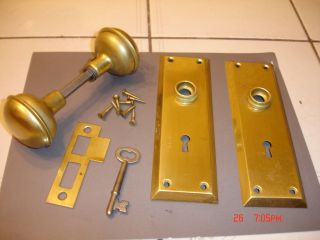 Antique Vintage Brass Plated Steel Door Knobs Handles Door Plates & Key photo