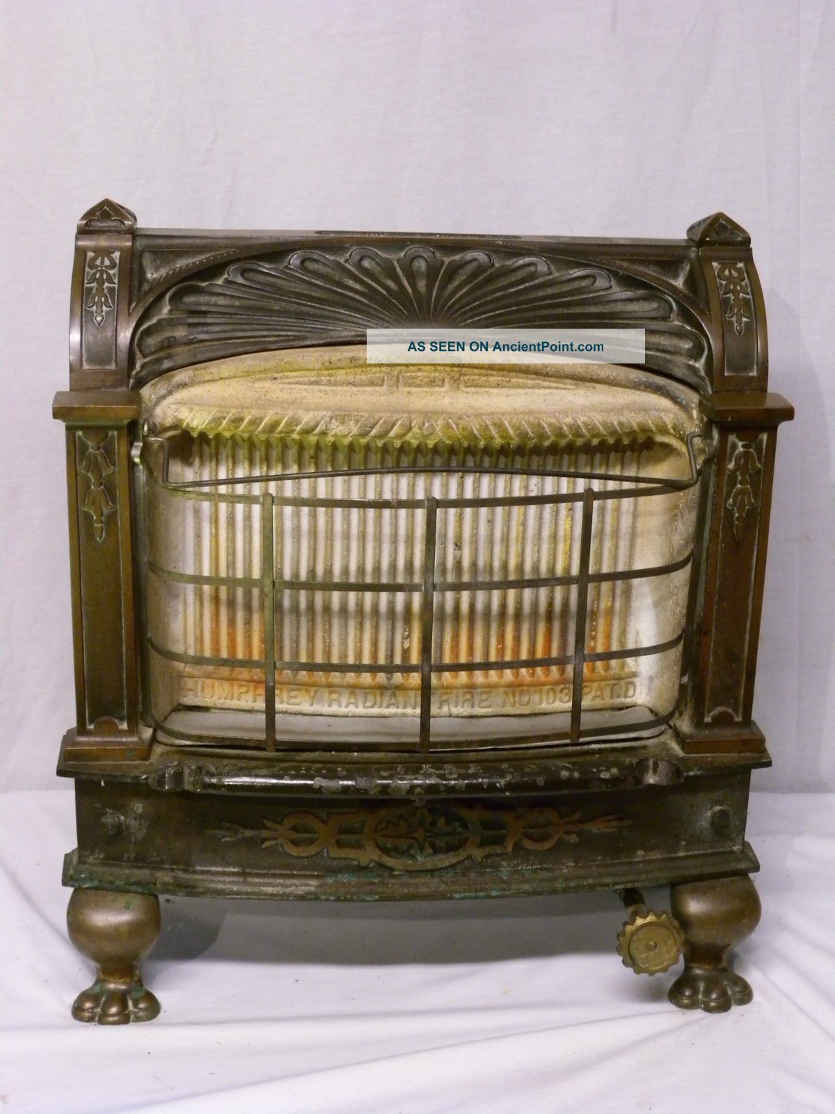 Antique Humphrey Radiantfire Heater Fireplace Insert Cast Iron Copper Ornate Primitives photo