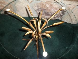 Vintage Mid - Century Italian Gilt Tole Wheat Sheaf Table With Glass Top photo