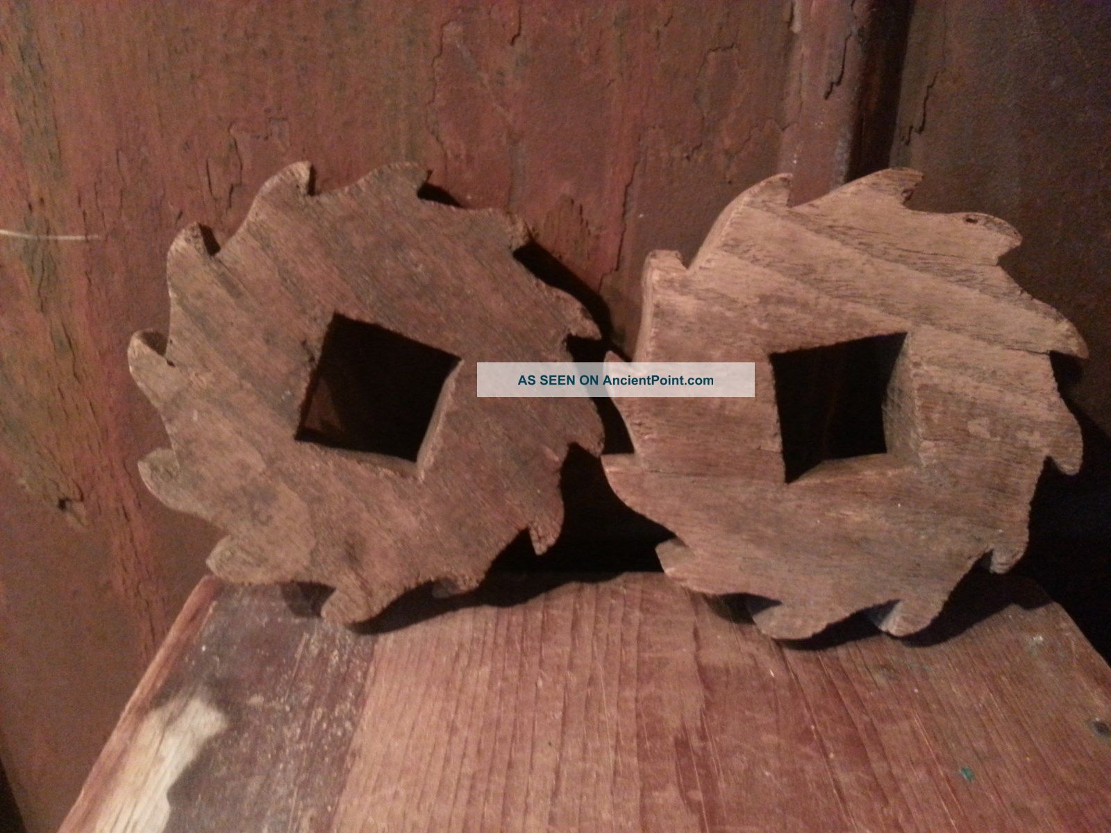 Set Of 2 Antique Wooden Gears / Primitive Factory Industrial Chic Primitives photo