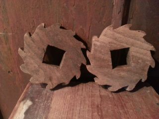 Set Of 2 Antique Wooden Gears / Primitive Factory Industrial Chic photo