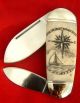 Authentic Nautical Scrimshaw Art,  Lighthouse,  Compass,  Folding Knife/knives Scrimshaws photo 1