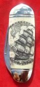 Nautical Scrimshaw Art By Shar,  Tall Ship,  Lighthouse,  Folding Knife/knives Scrimshaws photo 2