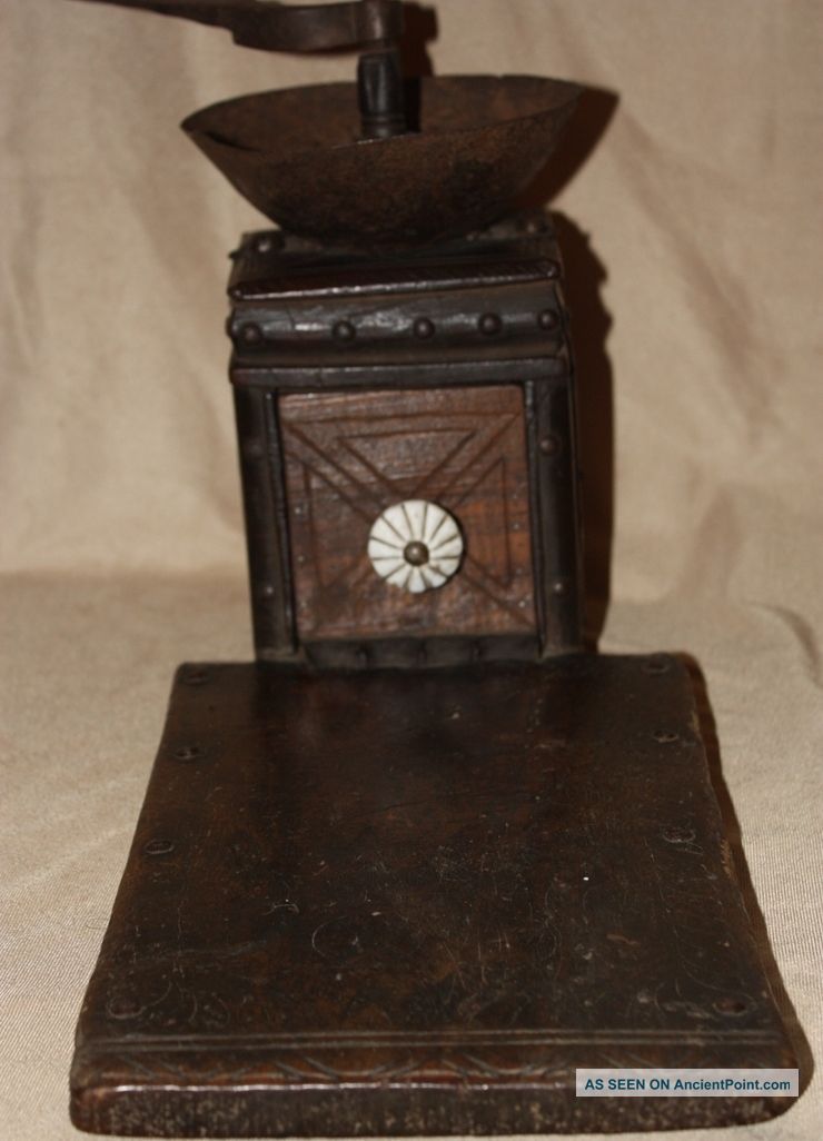 Early 19th C Ottoman Turkish Primitive Wooden Coffee Grinder W/table Hard Wood Islamic photo