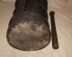 Ottoman Turkish Wooden Mortar Carved From One - Piece Wood W/ Iron Pestle Islamic photo 4
