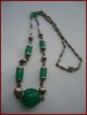 Jakob Bengel Art Deco Green /uranium Glass Beads And Chrome Necklace Marked Jb Art Deco photo 3