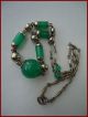 Jakob Bengel Art Deco Green /uranium Glass Beads And Chrome Necklace Marked Jb Art Deco photo 8