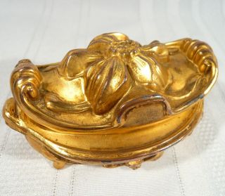 Benedict Art Nouveau Gilt Dresser Jewelry Trinket Metal Footed Box Gold photo
