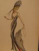 Stunning 1940 ' S Water Color Fashion Drawngs Sgned Pasquale Art Deco photo 9