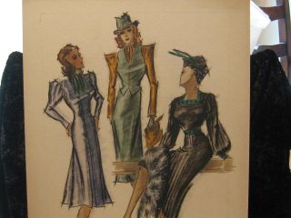Stunning 1940 ' S Water Color Fashion Drawngs Sgned Pasquale photo
