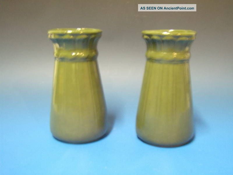 Arts & Crafts Era Green Glaze Vase Pair Stickley Era Arts & Crafts Movement photo