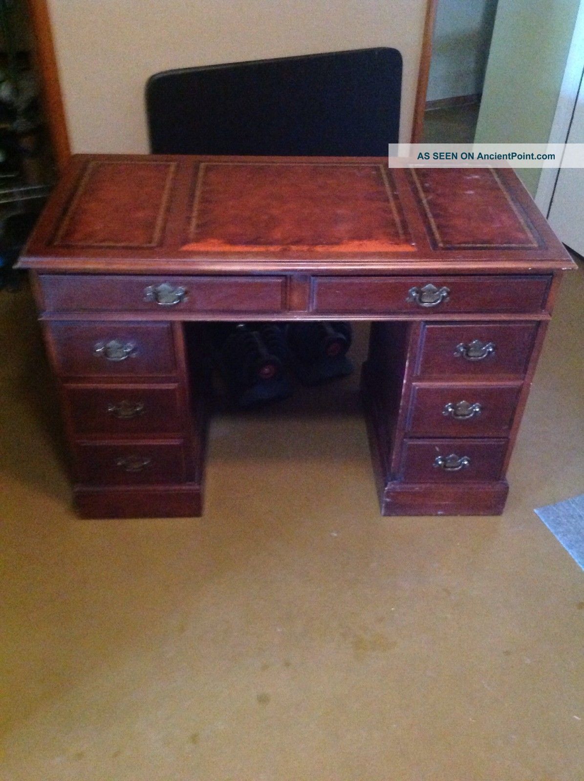 Antique Wooden Desk With A Leather Inlay 1900-1950 photo