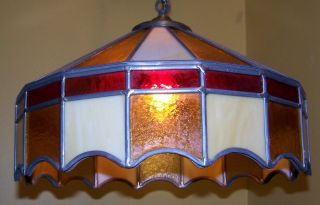 Vtg.  C.  50s Slag Glass Red Amber & Bone Chandelier Quality Dome Light Fixture photo