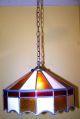 Vtg.  C.  50s Slag Glass Red Amber & Bone Chandelier Quality Dome Light Fixture Chandeliers, Fixtures, Sconces photo 2