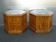 Pair Two Drexel Vintage Mid Century Hexagon Etched Marble End Tables 1964 Post-1950 photo 1