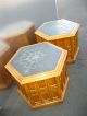 Pair Two Drexel Vintage Mid Century Hexagon Etched Marble End Tables 1964 Post-1950 photo 3