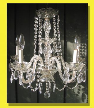 Antique 5 Light Crystal Chandelier W/ Prisms Luxury Venetian Style Glass Arms photo