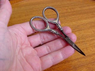 Antique Foster & Bailey Manicure Or Sewing Scissors With Beaded Sterling Handles photo