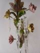 C 1940 French Tole Porcelain Roses Crystal Prisms Sconces Vintage Old Chandeliers, Fixtures, Sconces photo 6