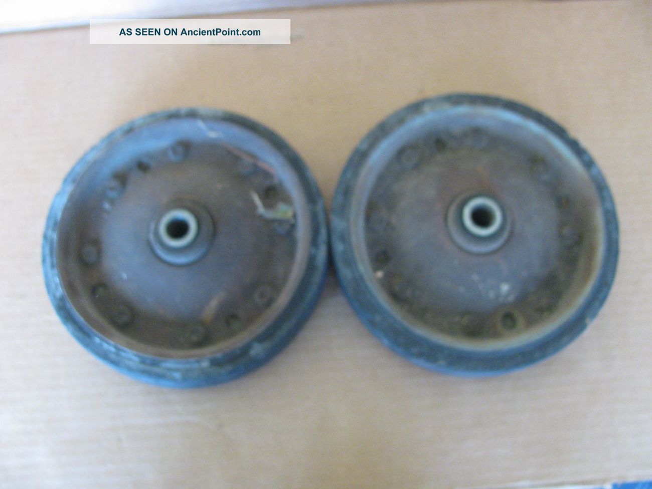 Two Antique Dolly Wheels Made Of Iron And Rubber 8 Inches Wide Other photo