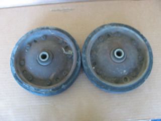 Two Antique Dolly Wheels Made Of Iron And Rubber 8 Inches Wide photo