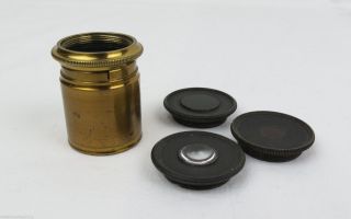 Antique Brass Microscope Objective With 3 Coloured Lenses. photo